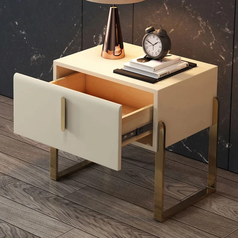 

Modern small gold metal legs wooden bedside table bedroom bedside table corner table
