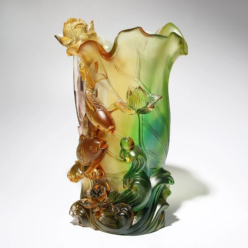 Glazed vase ornament crystal flower arrangement handicraft home furnishing living room decoration fish glass light housewarming