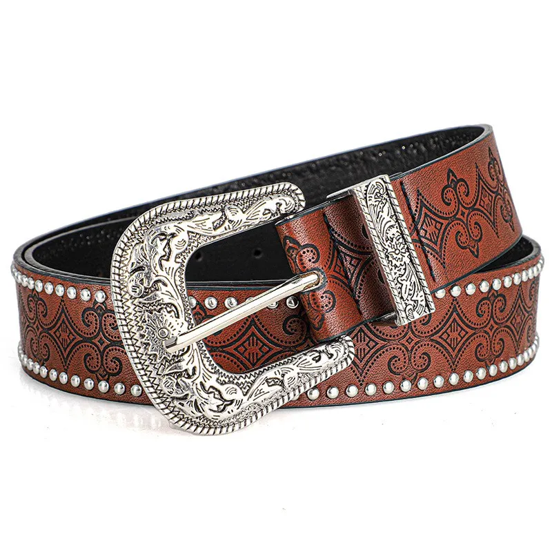 Western-Cowboy-Gürtel – Vintage-Punk-Stil, geschnitzte Schnalle, PU-Ledergürtel, lässige Trend-Accessoires, Y2K-Taillengürtel, für Männer und Frauen – Detail 6