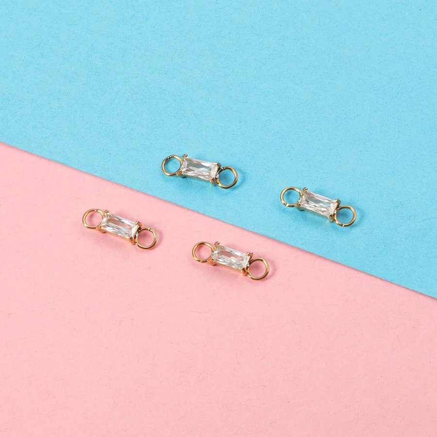 

50pc 4*13.5mm Gold/steel Color Stainless steel with crystal connector Charm for DIY Necklace Handmade Jewelry Making wholesale