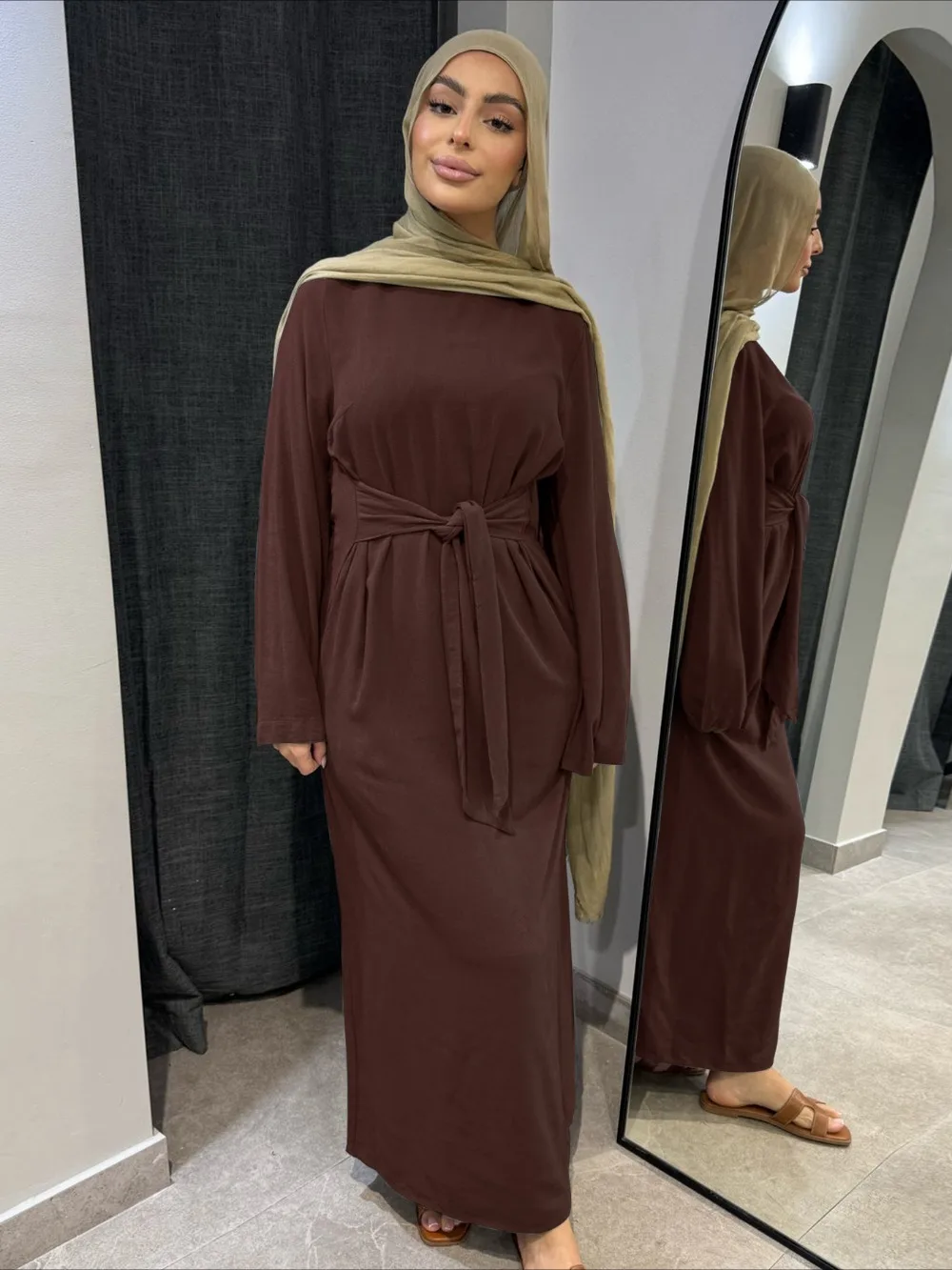 Gaun Abaya Muslim motif bunga musim semi Lebaran dengan syal wanita berlian Dubai Arab Turki Maroko Kaftan jubah gaun Islami Vestidos