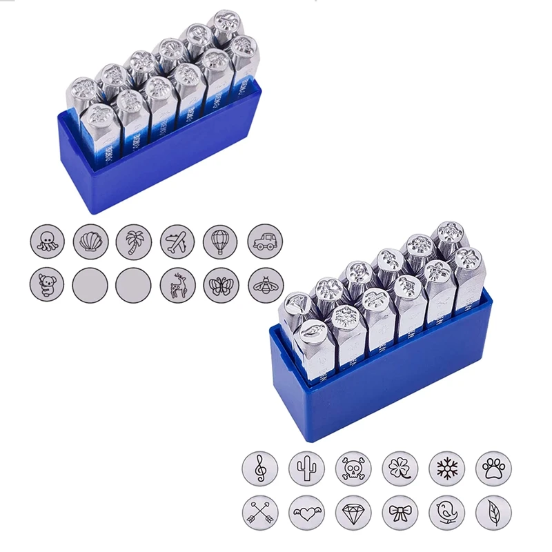 Metal Stamp Punch Tool, Símbolo de alumínio, Perfuração de couro, Ferramentas de selos, Artesanato para estampagem, 12 Padrões, 6mm