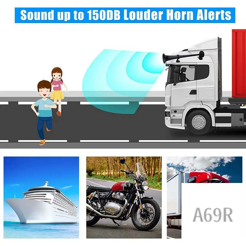 

A69R-150Db 24V Train Horn Black Horn For Truck, Single Trumpet Truck Air Horn, For 24V Vehicles Train Car Ship Boat Lorry, 17 In