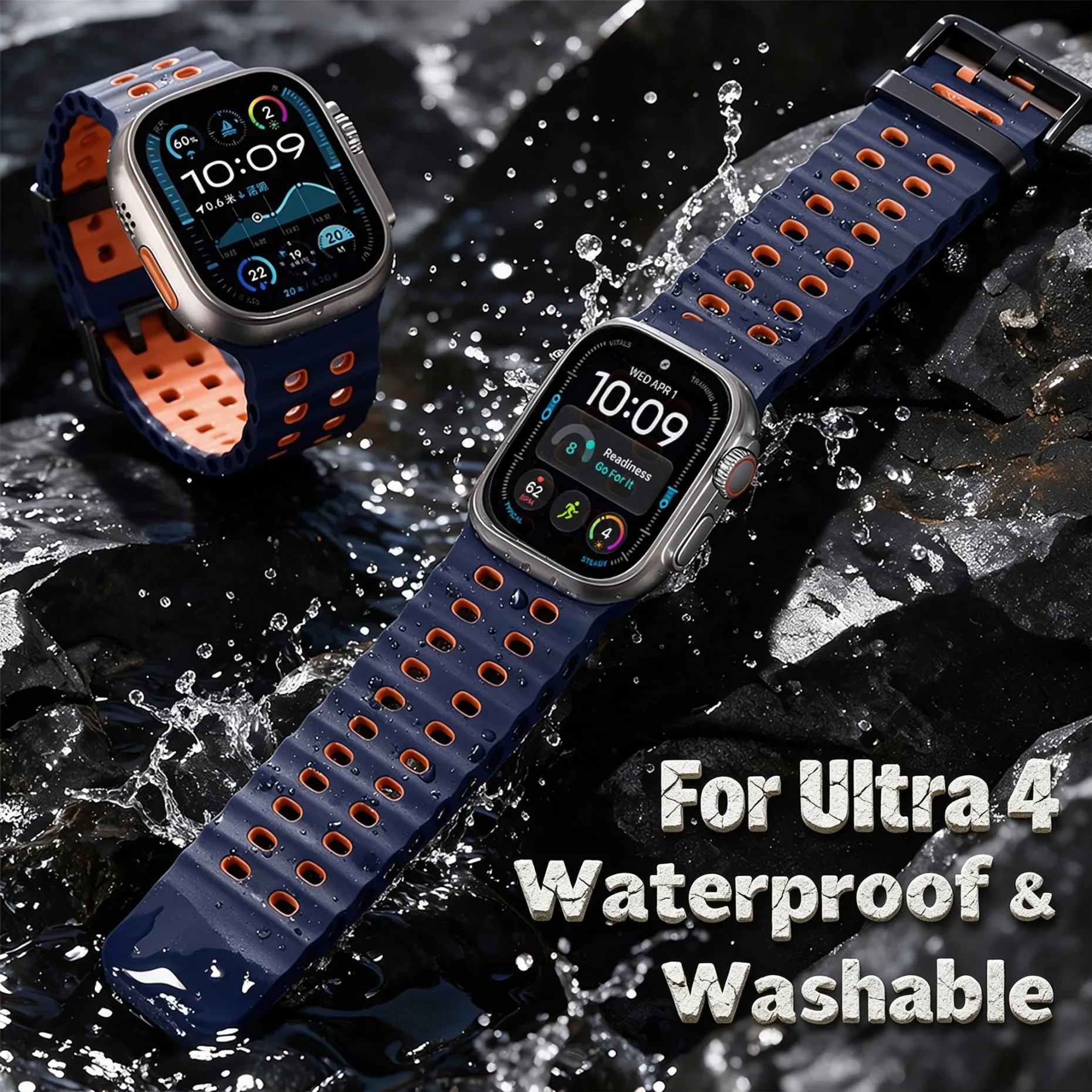 Sport Strap for Apple Watch Bands Ultra 4 2 3 49mm 46mm 45mm 44mm Ocean Silicone Correa Bracelet iWatch Series 12 11 10 9 7 8 SE