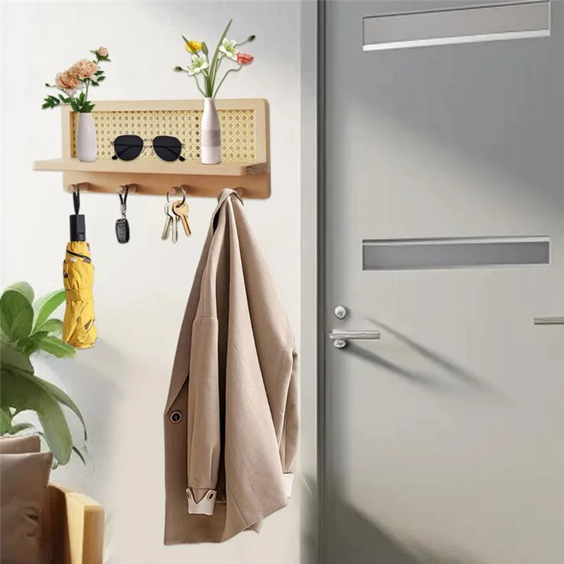 ABRS-Wall Shelves Bohemian Style Shelves Wall Hooks Farmhouse Decor Storage Rack