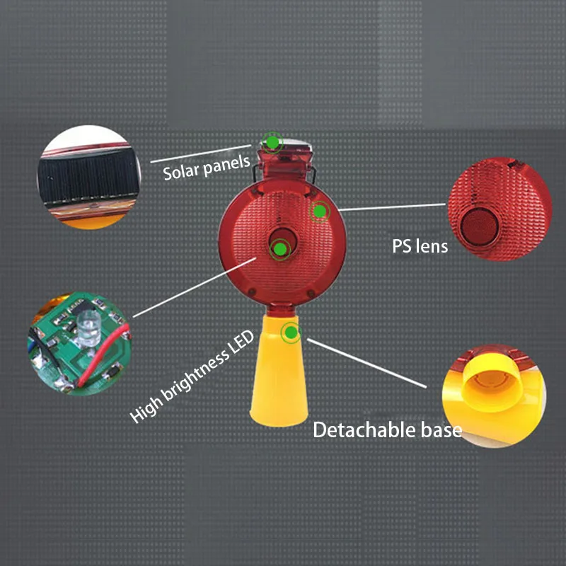 Koojn ไฟเตือนพลังงานแสงอาทิตย์สองด้านเพื่อความปลอดภัยการจราจรบนถนนสะพานก่อสร้างมีไฟ LED ทรงกรวยกระพริบสีแดง