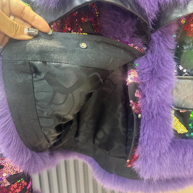 2025 خريف شتاء موضة جديدة الثقيلة الفراء الترتر المرقعة أنيق سميكة معطف الشتاء فو الفراء سترة ملابس خارجية السيدات