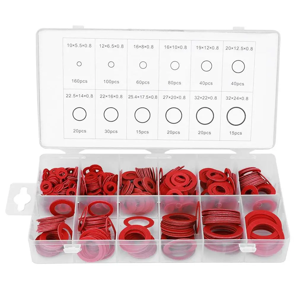 600pcs Red Vulcanised Fibre Washer Gasket Round Insulation Paper Steel Assortment Kit - Insulation Washers