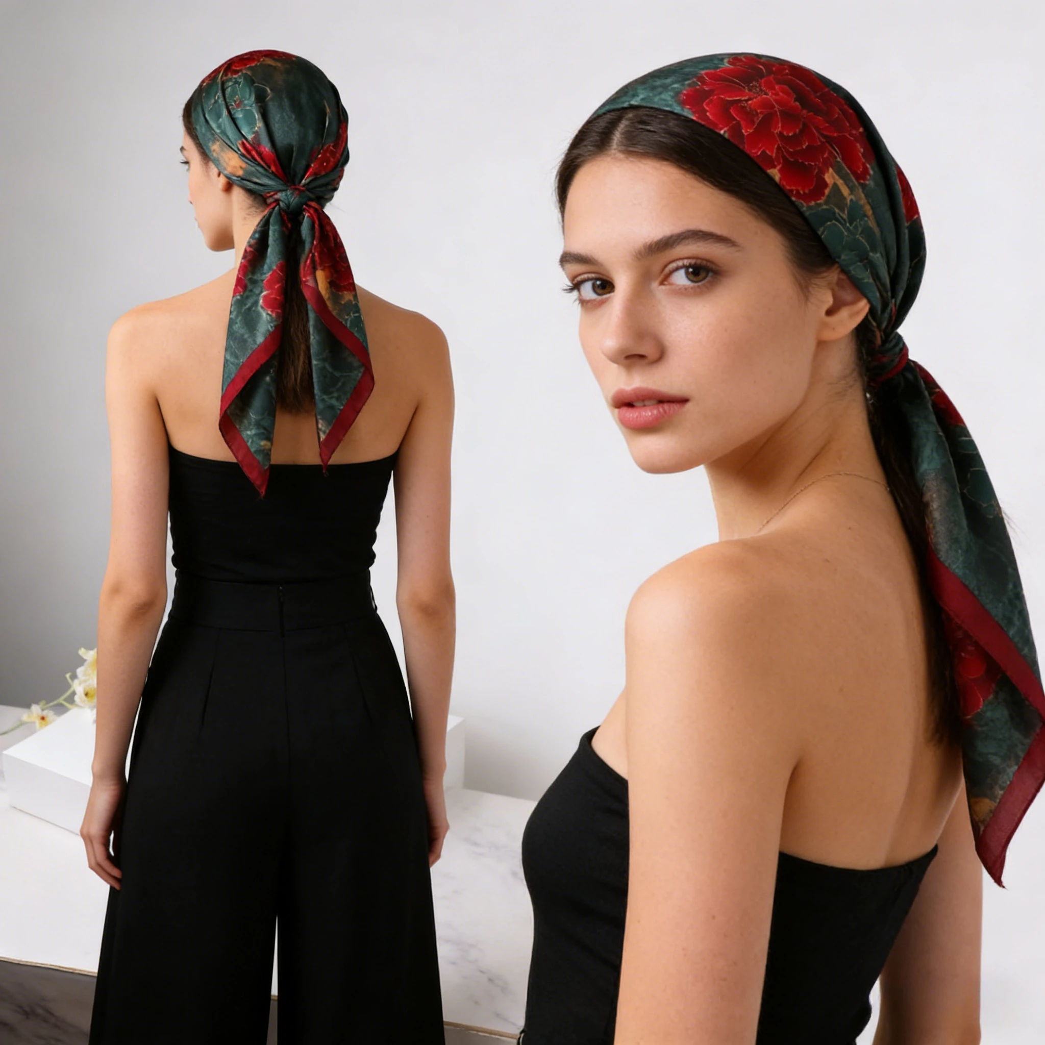 

1pc70cm rich flower print silk scarf spring and summer thin shawl women go out with silk scarf