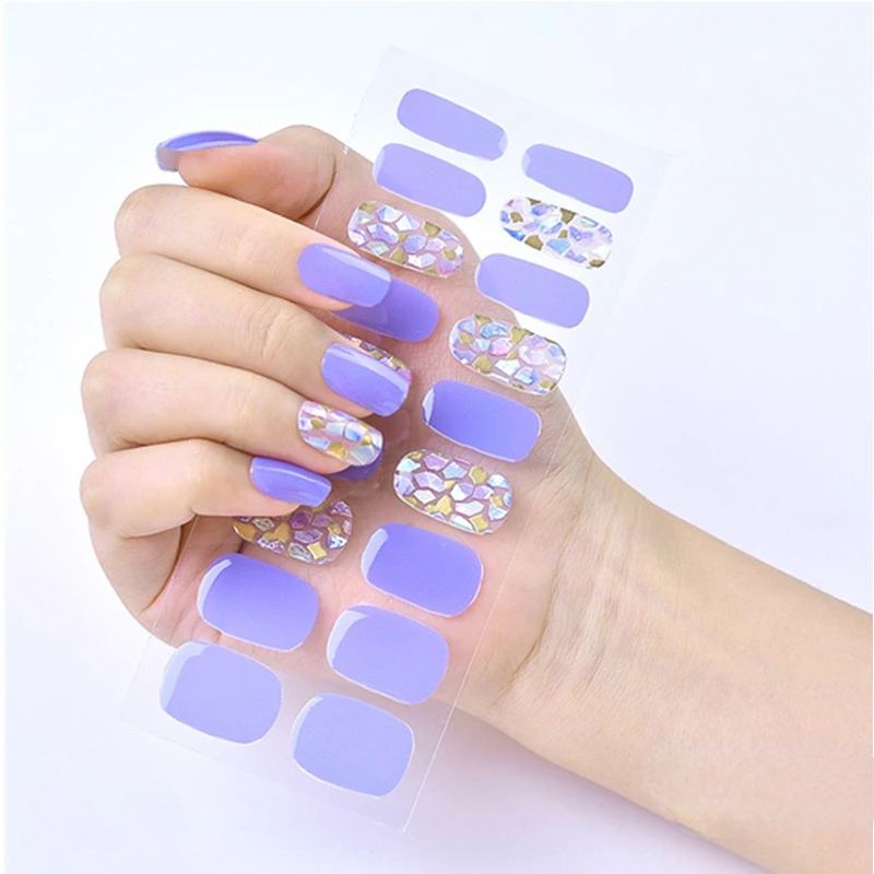 18Tips/Sheet Semi-Cured Gel Nail Strips Patch Sliders Treatment with UV Lamp Full Waterproof Long Lasting Gel Nail Stcikers