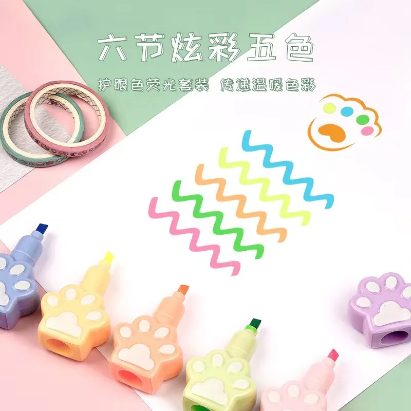 6 قطعة/المجموعة Kawaii القط باو علامات الفن علامات بطانة مجلة Diy بها بنفسك الفن لوازم الرسم الطلاء ماركر لطيف القرطاسية هدية