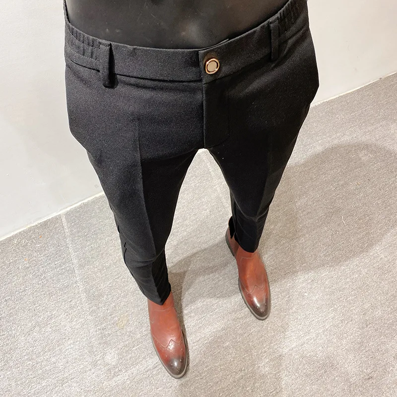 Men Elegant Suit Pants Slim Fit Formal Trousers Solid Business Casual Dress Pants Korean Fashion Streetwear Y2k Men Clothing