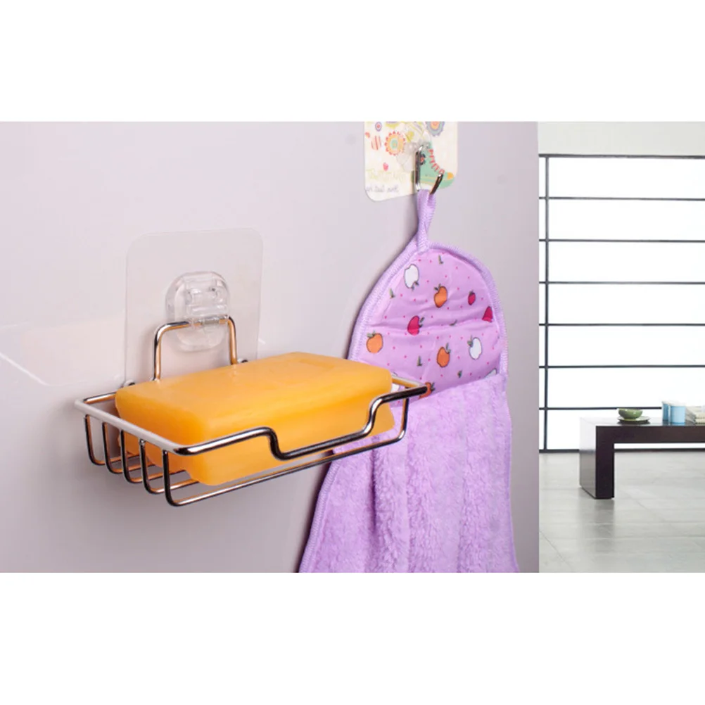 

Stainless Steel Soap Holder Adhesive Wall Mount Bathroom Kitchen Sponge Rack Hollow Design Easy Install No Drill