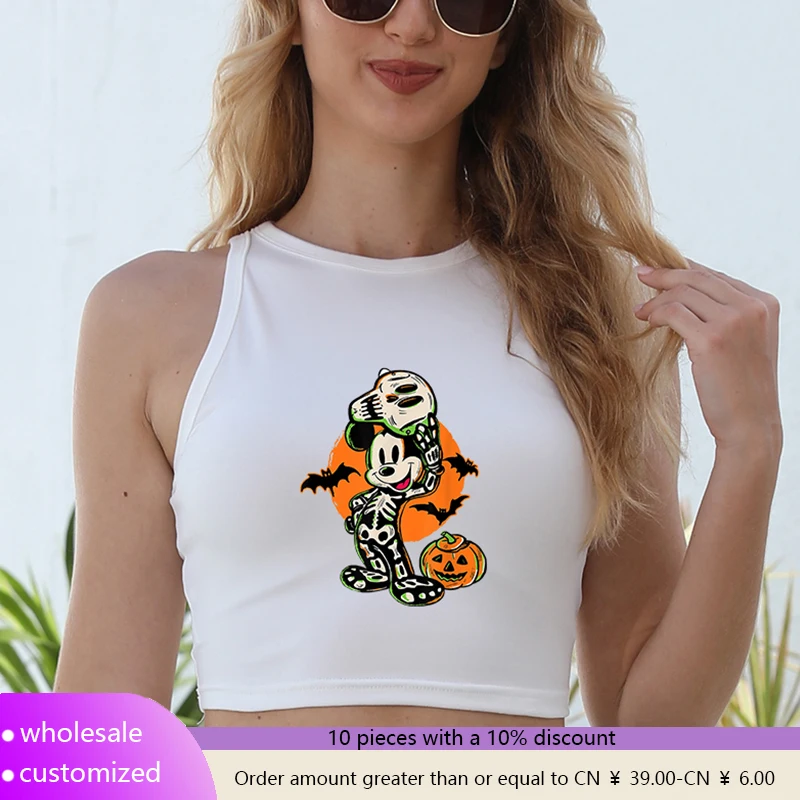 

Clothes Mickey Women Vintage Cartoon Print Sleeveless Streetwear Magic O Neck Vest Workout Sports Shirts Crop Top Camis