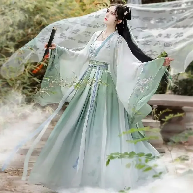 Hanfu Dress Women Chinese Traditional Cosplay Costume Ancient  Gradient Green&Blue Hanfu Dress 2024 Summer Dress Plus Size XL