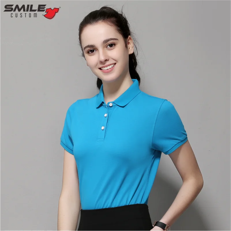 Summer Quality Casual Ladies Polo Shirts Custom Logo Fashion Slim Women Shirts with Embroidered Brand Graphics Workwear Print