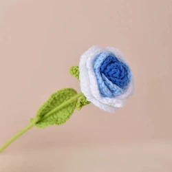 Handmade Knitting Gradient Blue Rose Bouquet Home Decoration Artificial Crochet Fake Flower Valentine's Day Wedding Party Decor