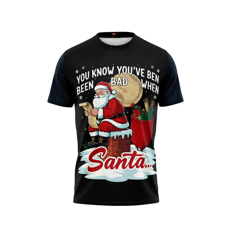 

Cute Funny Santa Claus Print Short Sleeve T-shirt Unisex Merry Christmas Holiday Outfits Red T Shirts Round Men Tee Shirts 2025