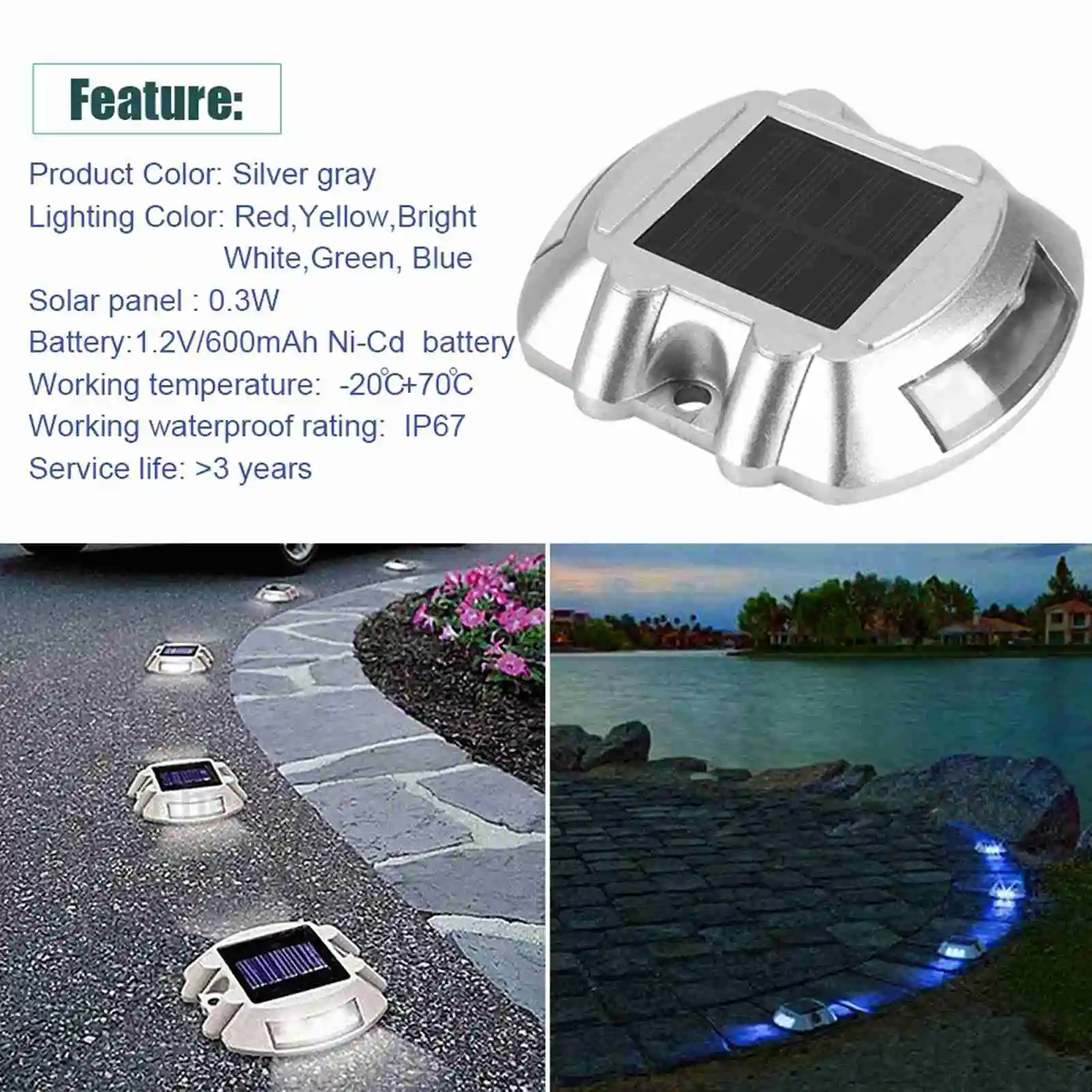 Casting Aluminum Solar Power Water Resistant 6 LED Lamp Wireless Outdoor Road Driveway Pathway Light Solar Light
