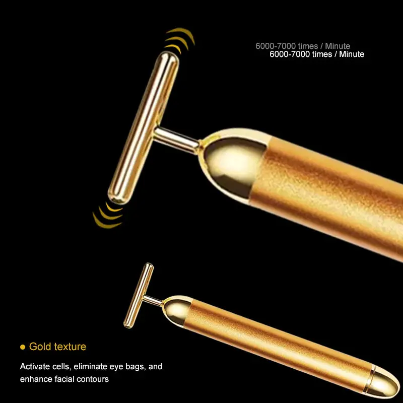 1pcs 24k Goud Dunne Gezicht Stok Roller Afslanken Massage Stok Gezicht Schoonheidsverzorging T-vormige Vibrerende Tool Carry With You LESEN