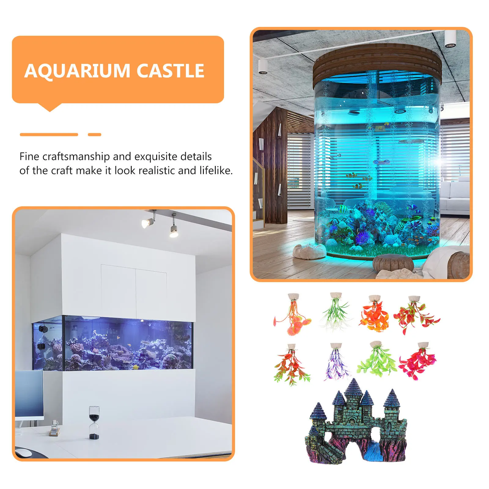 

1Set Underwater Castle Aquarium Resin Decor Fish Tank Ornament Natural Landscape Decoration Aquarium Castle Underwater Decor