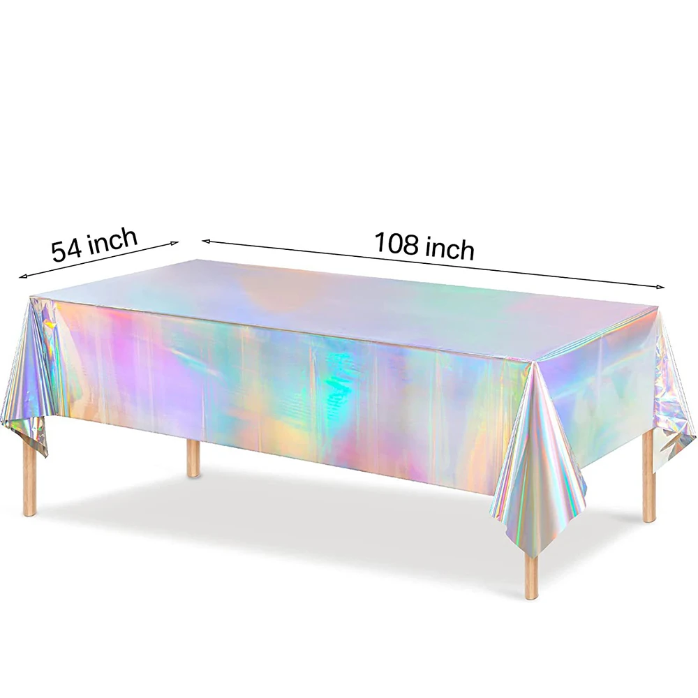 1–10 Stück schillernde, glänzende Einweg-Laser-Rechteck-Tischdecken, Kunststoff-Tischdecken, Geburtstagsparty-Dekoration, Weihnachten, 108 x 54 Zoll – Detail 1
