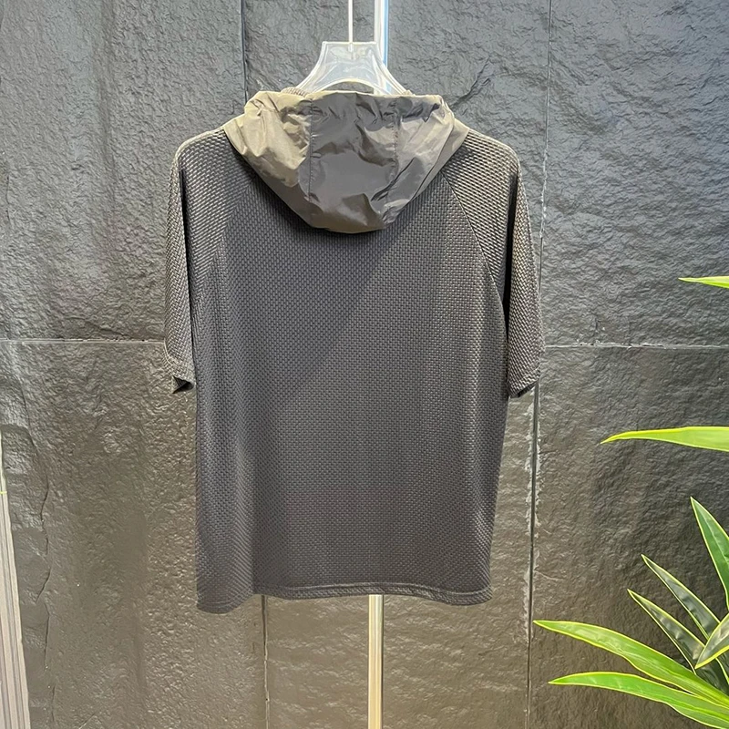 Summer Short Sleeve Men Hooded Drawstring T Shirt Buttons Pocket Fashion Casual All-match Soft Breathable 2xl Oversized Clothing