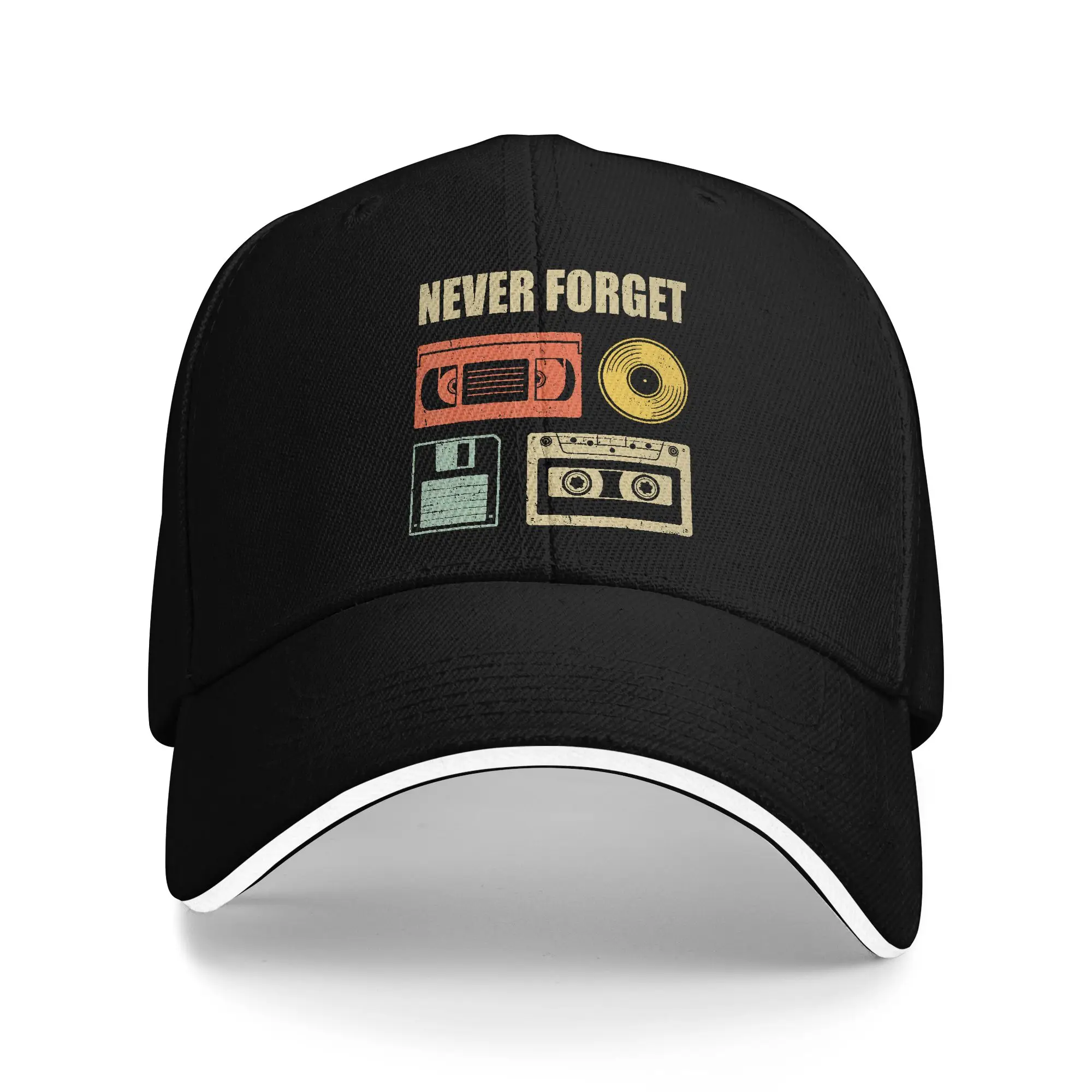 Never Forget Cassette Tape Old School Casual Baseball Cap  Running Hippie Hip Hop Hats Summer Hot Sale Snapback Cap