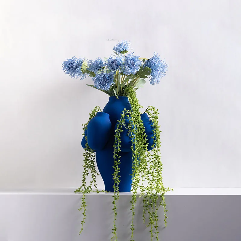 White Blue Multi Hole Lucky Bag Ceramic Vase Flower Pots Desk Decor Artificial Flowers Decorative Porcelain Floral Vase