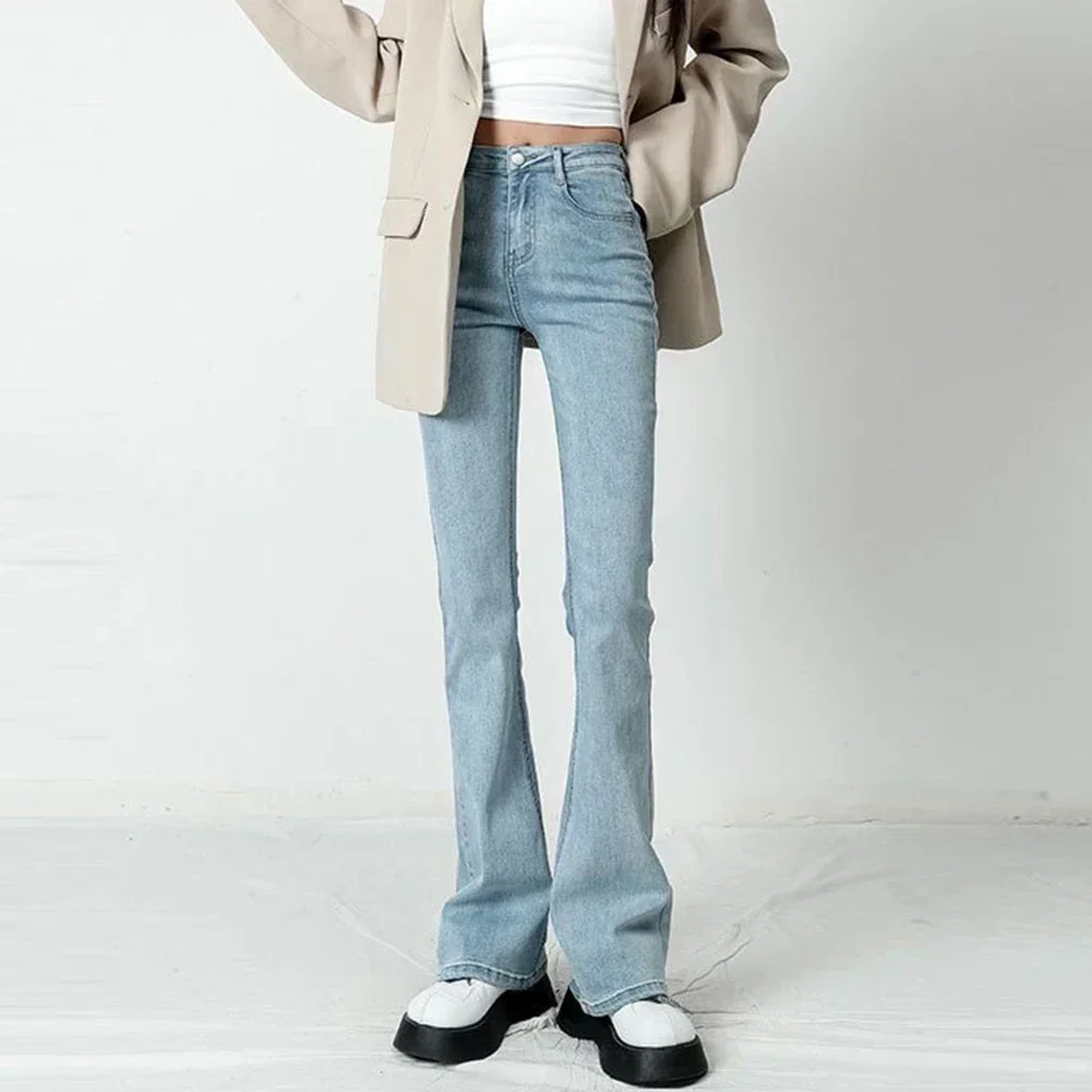 

Ladies High Waist Flared Pants Spring Fashion Pants High Waist Trousers Regular Length Slightly Elastic Solid Pattern