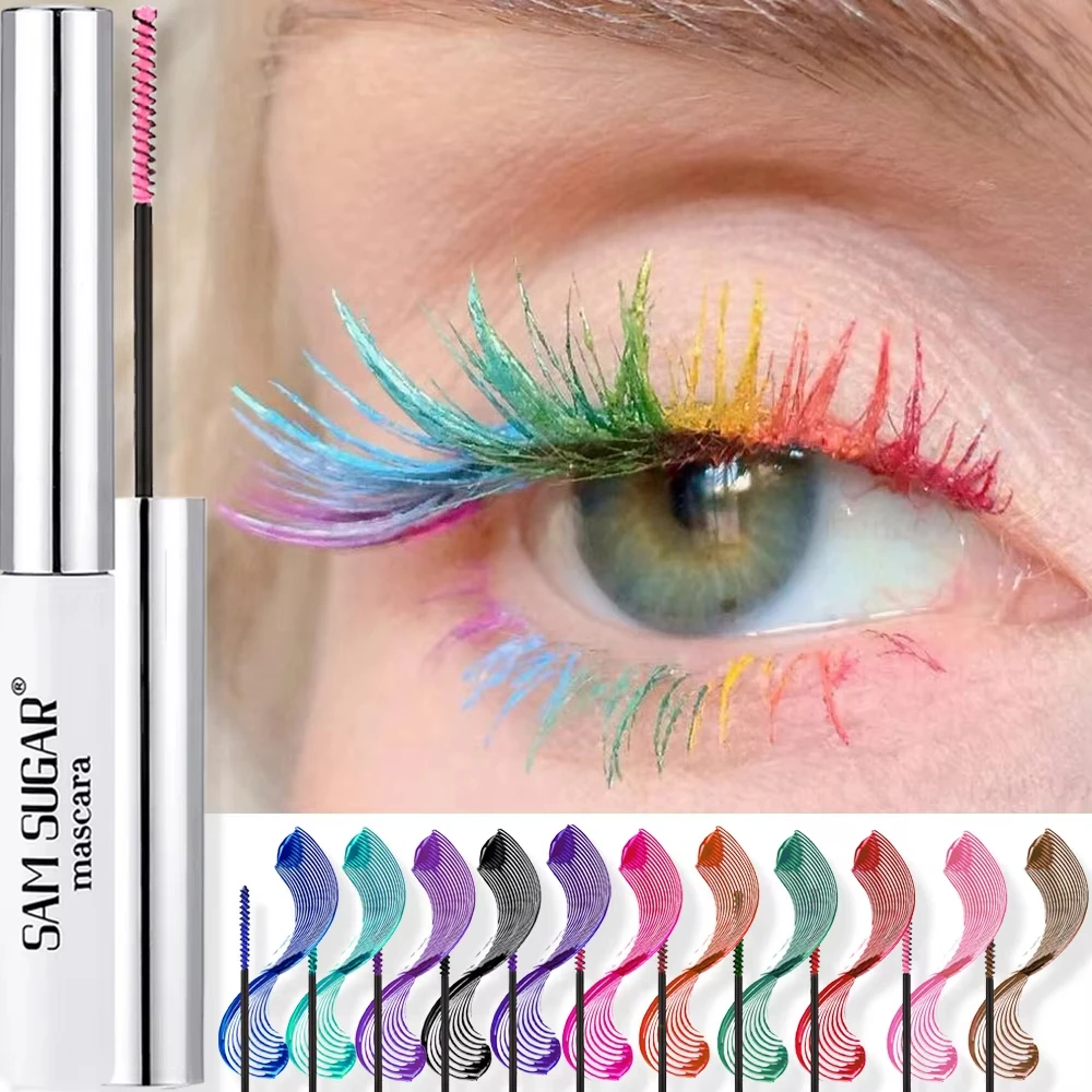 ผ้าไหมเส้นใยมาสคาร่าที่มีสีสัน Ultra-Fine แปรงยาวขนตากันน้ํายาวนาน Fast แห้งสีเขียวสีชมพู Curling มาสคาร่าแต่งหน้า