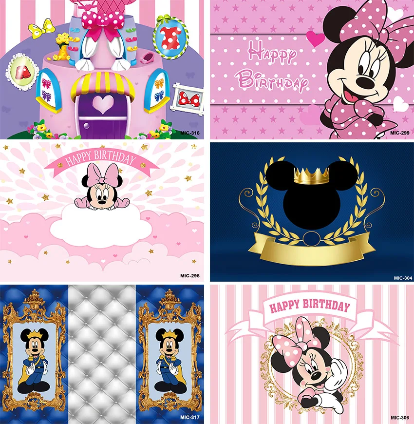 Baby Mädchen Geburtstag Kulissen für Fotografie Mickey Minnie Maus Party Dekorationen Rosa Hintergrund Tuch Studio Foto Kulissen