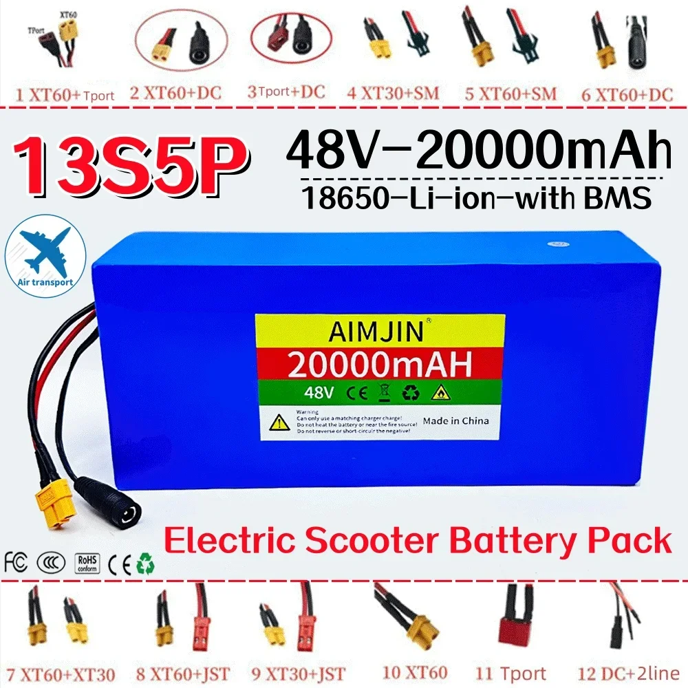 

48V 20000mAh 18650 Li-ion Battery Pack 13S5P Rechargeable battery Built-in BMS 500-1000W For Electric Bicycles Scooters