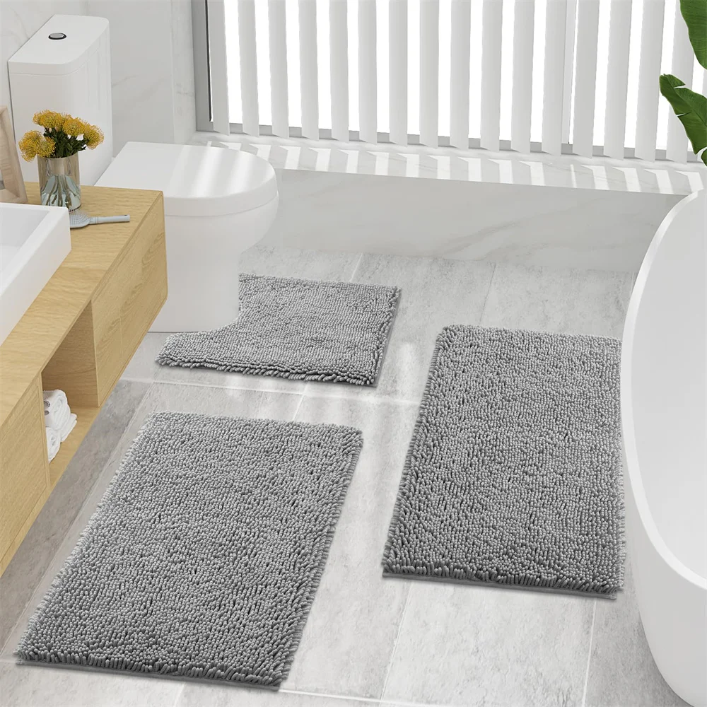 Homaxy Bathroom Rug Mat Non Slip Quick Dry Bath Mats Extra Thick and Super Absorbent Bath Rugs Microfiber Chenille Shower Carpet