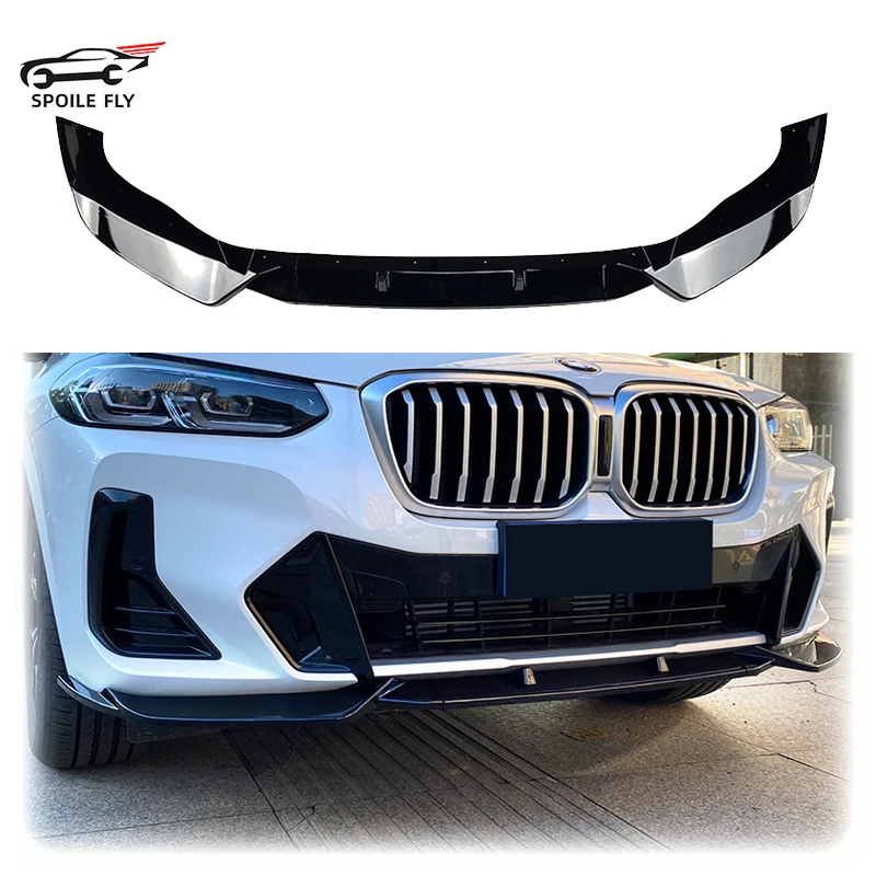 

2022 To Up Glossy Black Carbon FIber For BMW X3 X4 G01 G02 M Pack Front Bumper Lip Body Kit Spoiler Splitter Bumper Canard Lip