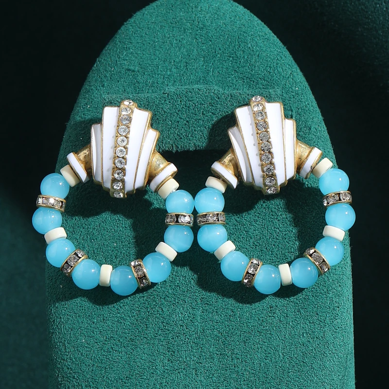 

Vintage Jewelry Glass Circle Blue Earrings Drop Dangle White Shell For Woman Luxury Designer Antique Quality Accessories 2025