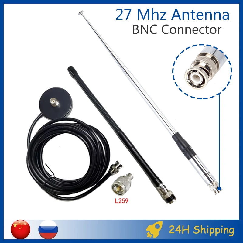 27Mhz BNC Telescopic Antenna 25/130cm Whip Magnetic Base for Cobra Midland Uniden Maxon President Anytone CB Radio Walkie Talkie