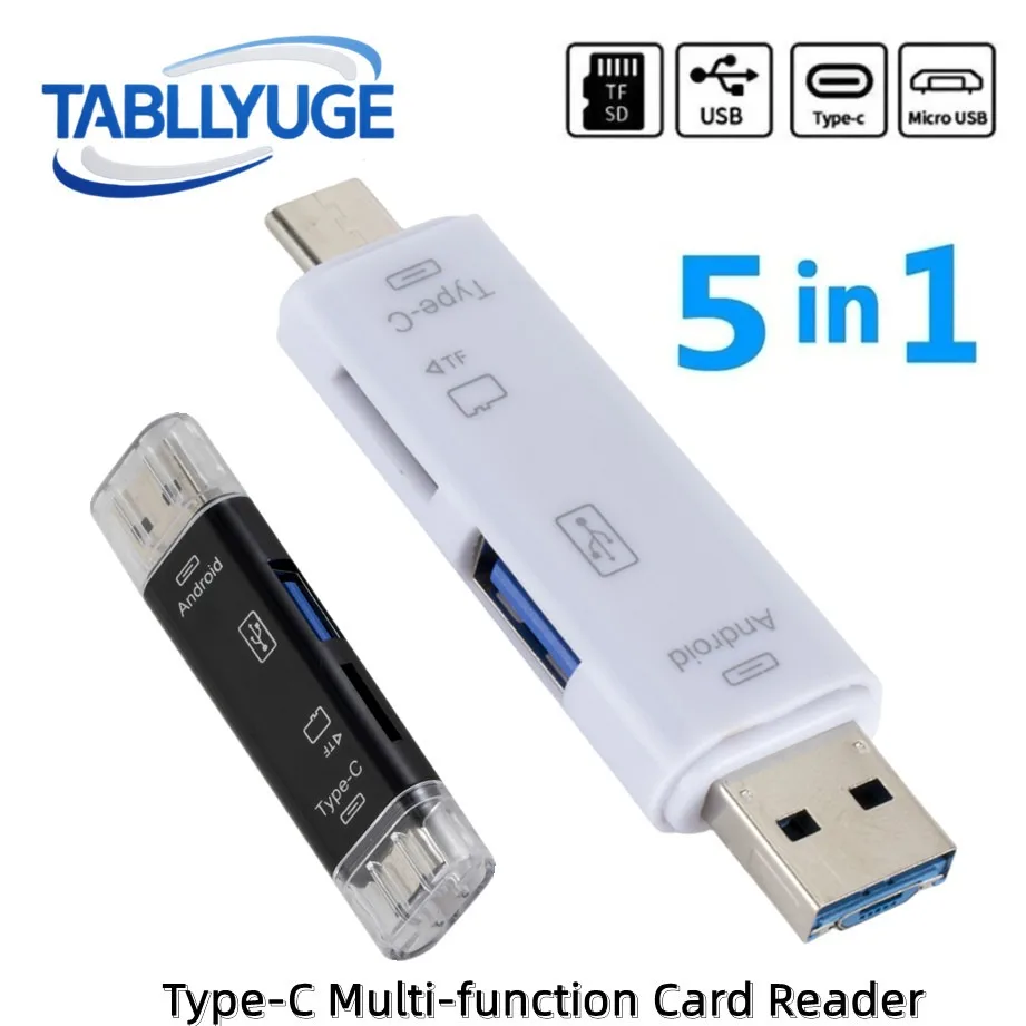 

New 5 in 1 Multifunction Type C & Micro USB & USB Card Reader High-speed Universal OTG TF Card Reader for Phone Android Computer