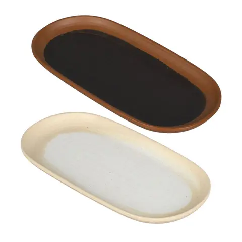 2 Pcs Melamine Oval Trays 30.6 x 15.2 x 2.4 cm Dual Color Contrast Design for Appetizer Cheese Cold Side Dish For Serving