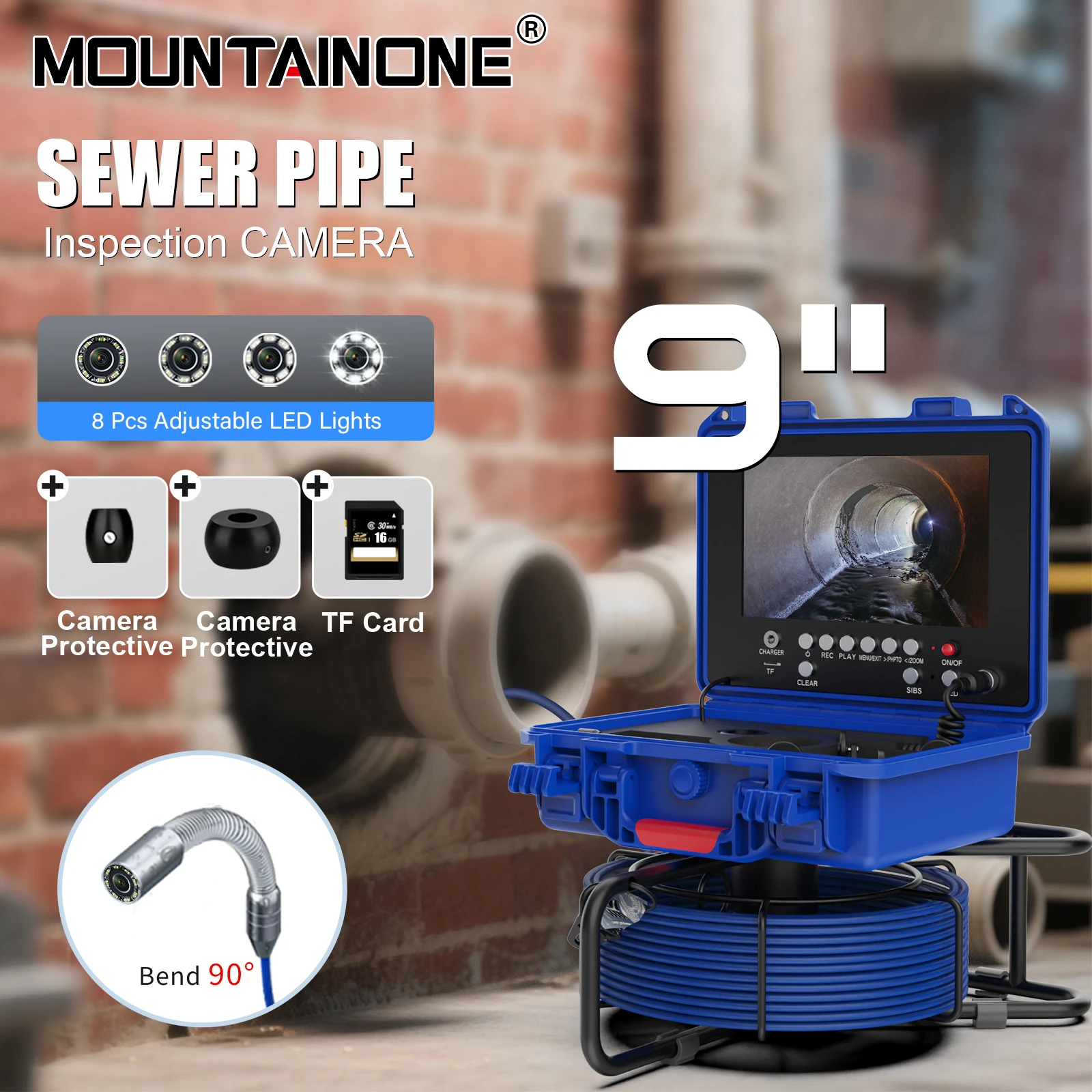 

9 in Sewer Industrial Camera DVR Drain Pipe Inspection Camera Meter Counter DVR Drain Sewer Inspection Video Endoscope Borescope