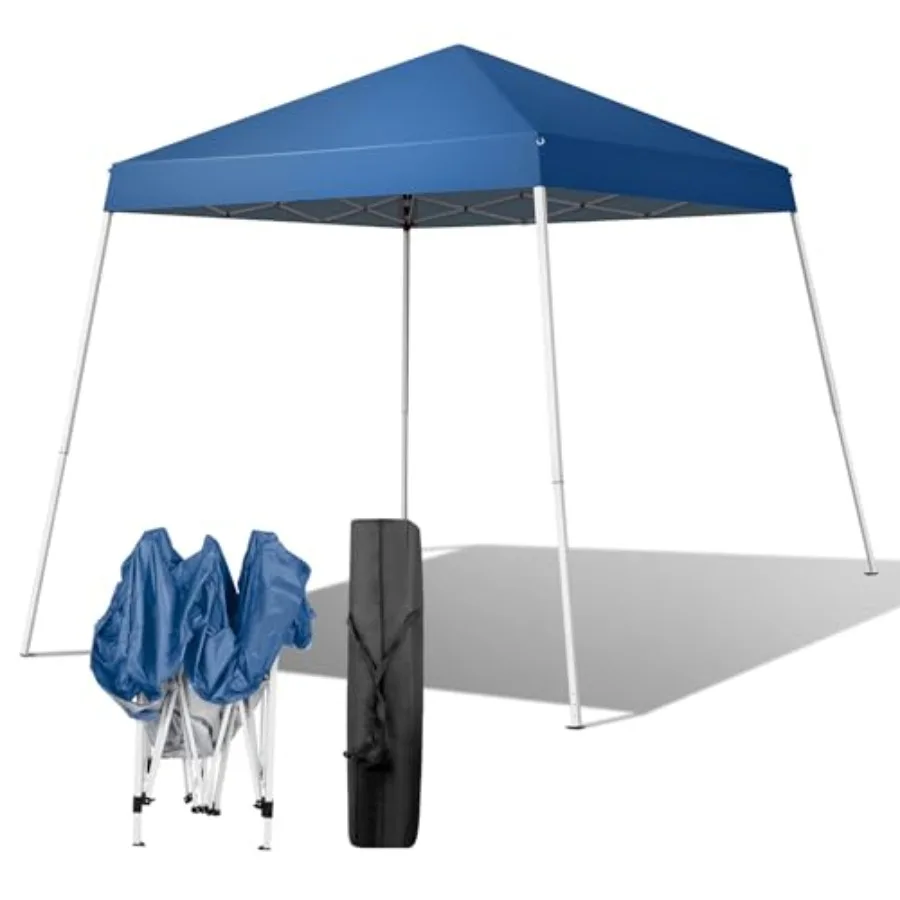 

Outdoor 8x8 ft pop-up canopy tent with slant legs, durable polyester fabric, beige color, quick-setup portable design for campi