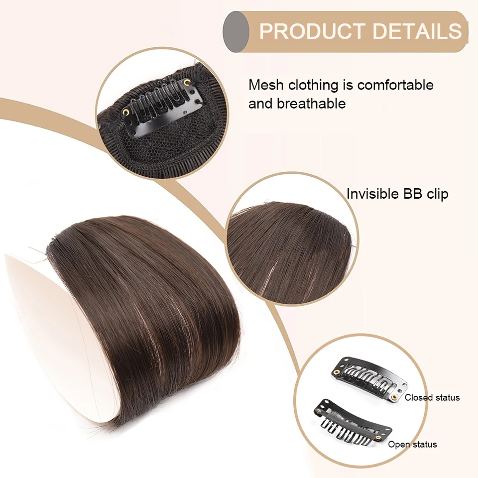 Flequillo sintético de aire para mujer, sin costuras, con clips 3D, extensiones y postizos para mujer 3