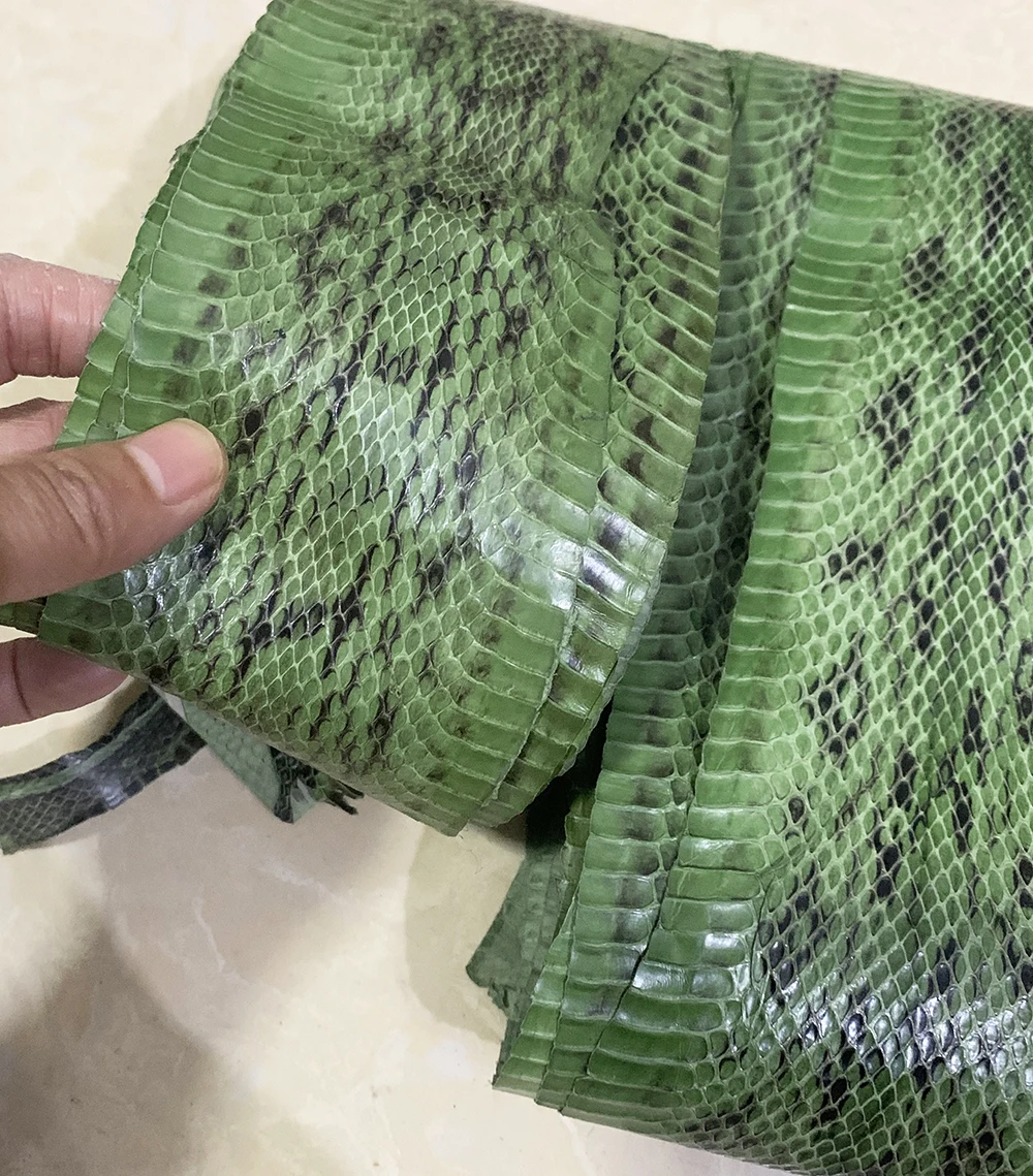 Green printing pattern Natural Leather Snake Skin for Phone Case, Leather Bag, Shoe Belt DIY, Handmade Leather Material