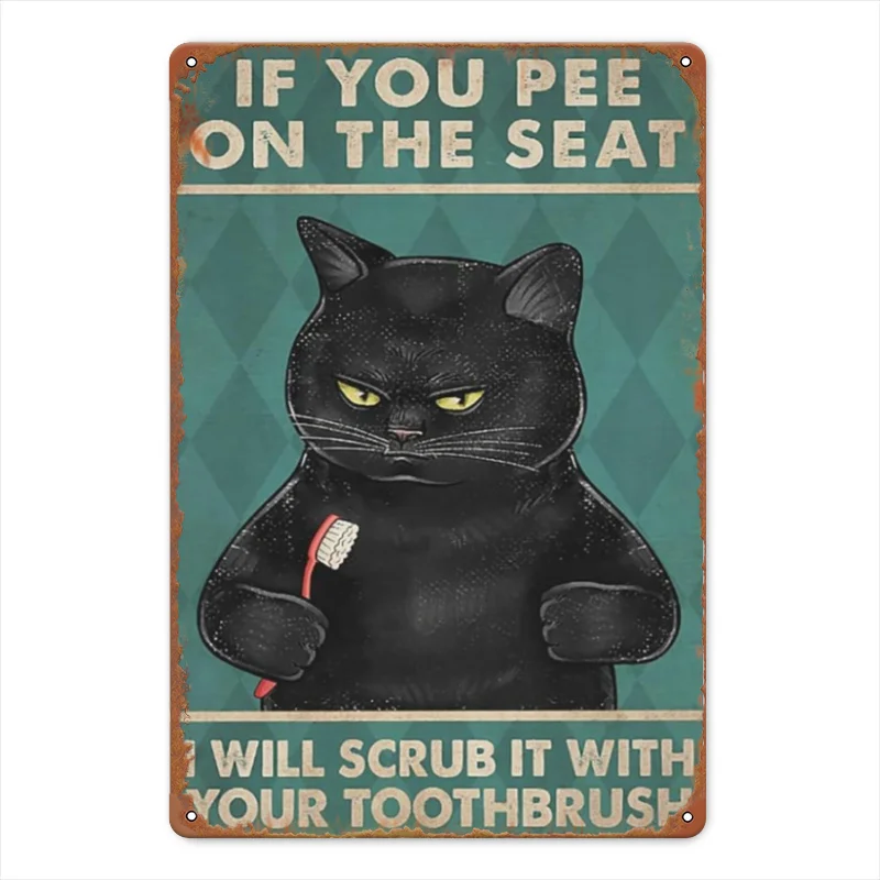 Funny Black Cat Vintage Metal Tin Sign 