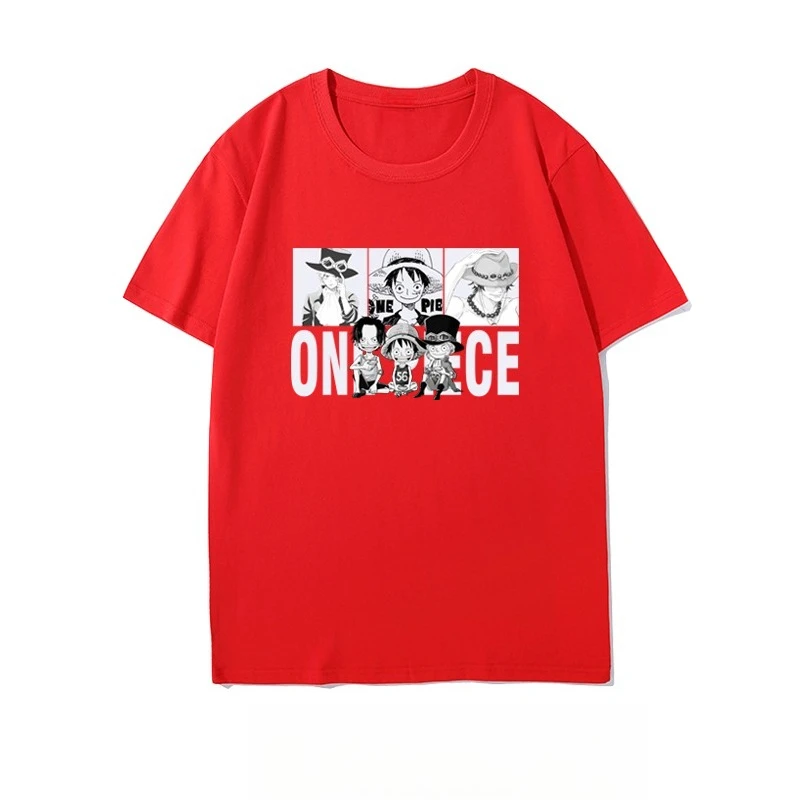 ONE PIECE Three Brothers Short Sleeve T-Shirt Men's and Women's Cotton Loose Anime Couple Half Sleeve Luffy Ace Saab Top Popular