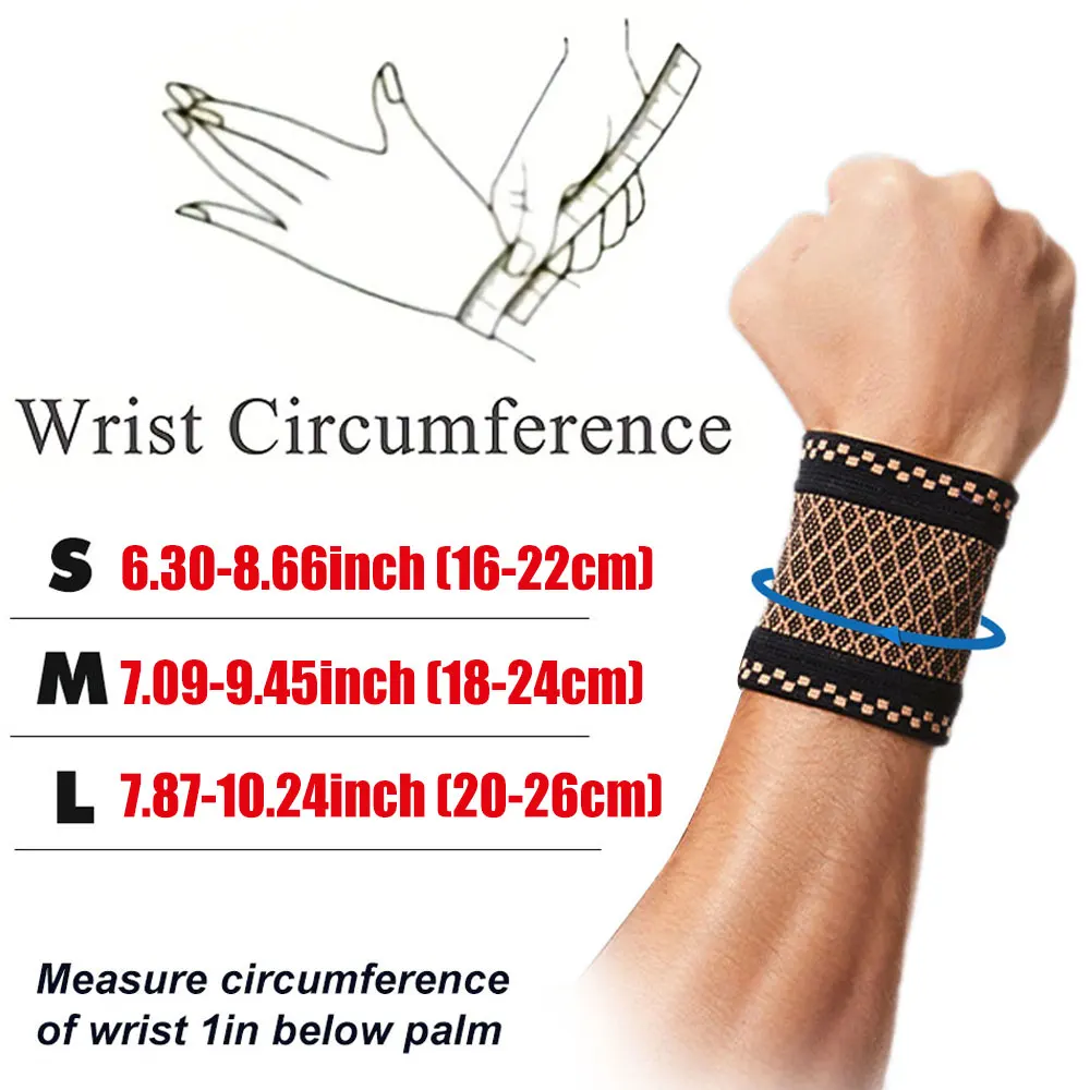 1 Pair Copper Wrist Compression Brace, Elastic Wrist Support Sleeve Wrist Braces for Tendonitis, Arthritis, Carpal Tunnel Pain