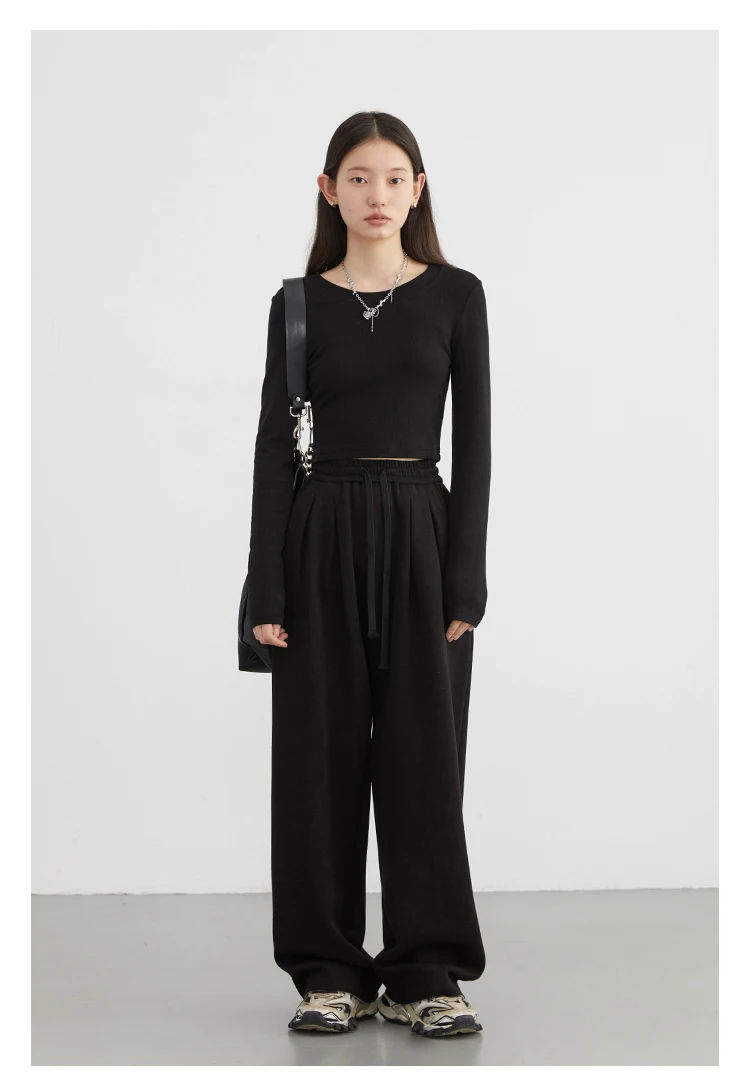 CHIC VEN Women's Pant Streetwear Solid Loose New Drawstring Sports Casual Trousers High Waisted Pants Autumn Winter 2025