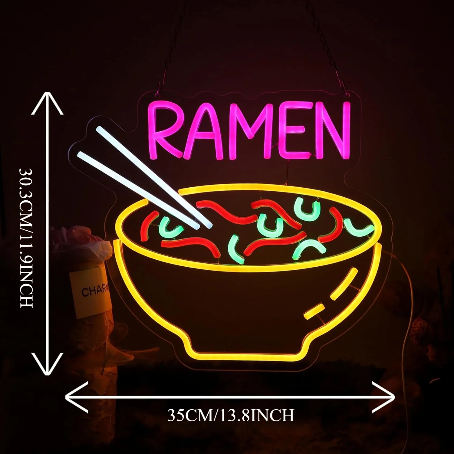 Ramen Neon Sign USB Dimmable Noodle LED Neon Light for Restaurant Ramen Shop Kitchen Gaming Room Anime Room Decoration Gift