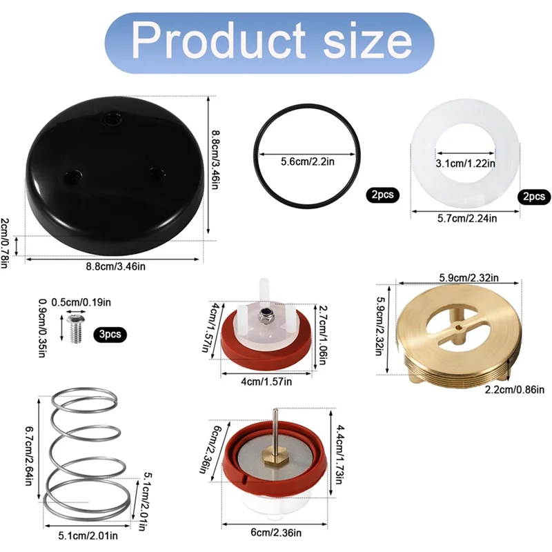 Valve 720A 12Pcs Pressure Vacuum Breaker And Bonnet Repair Kit, For 1/2" 3/4" 1" Systems
