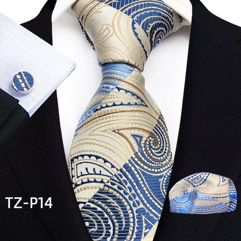 Floral Blau Krawatten Für Männer Hochzeit Party Business Mann Krawatte Taschentuch Brosche Manschettenknöpfe Set Männer Zubehör Gravata – Detail 16